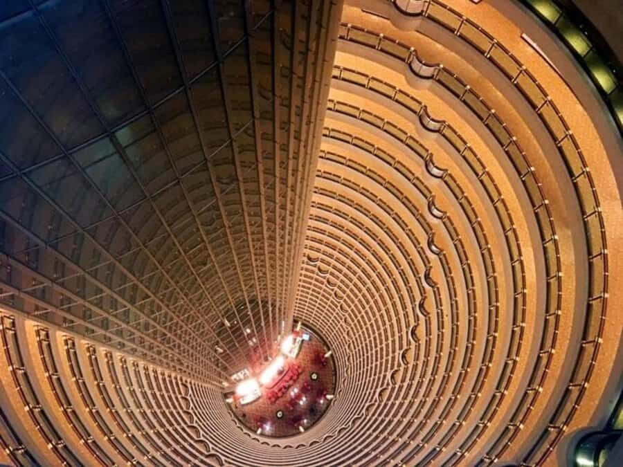 Shanghai Jinmao Tower 88th floor sightseeing hall - The Hotel Atrium From Above: The Golden Ring Effect
